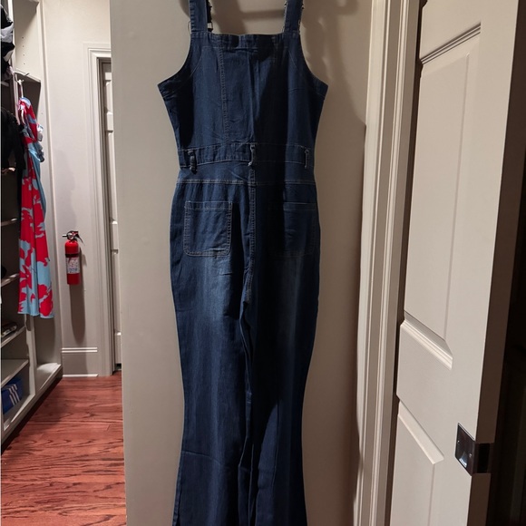 New Women's Denim 1-Piece Overalls/Wide Leg Sleeveless Jumpsuit - Picture 4 of 4